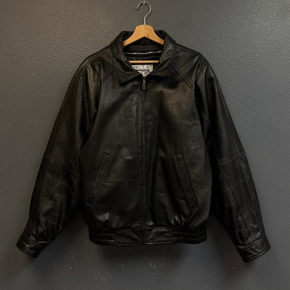 Wilsons Pelle Studio M men’s black Leather riding motorcycle bomber jacket